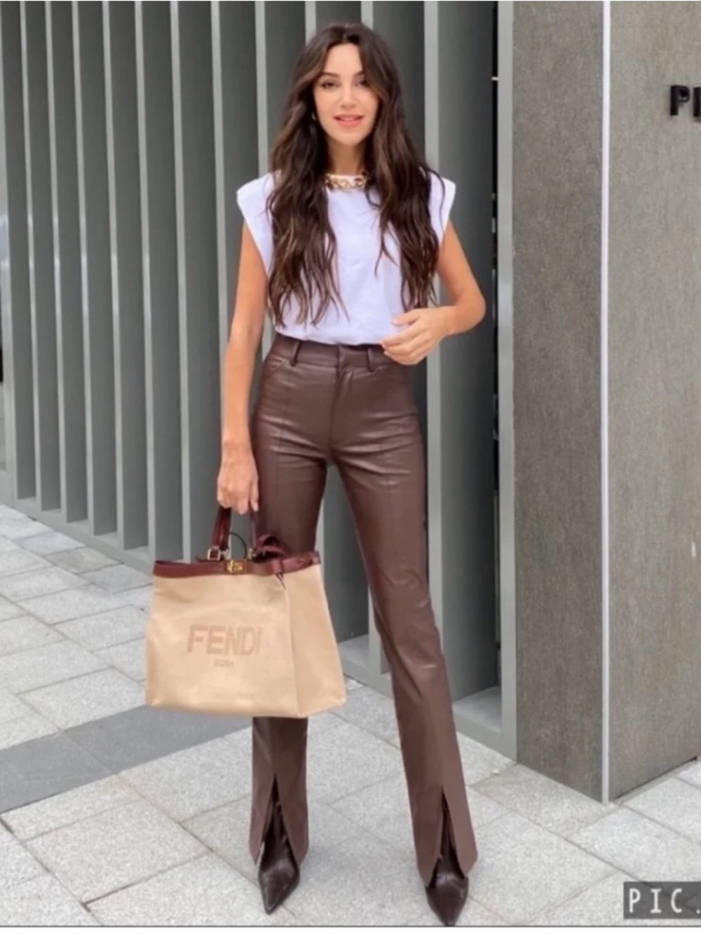 Zara Chocolate Brown Boot-Cut Faux Leather Pants